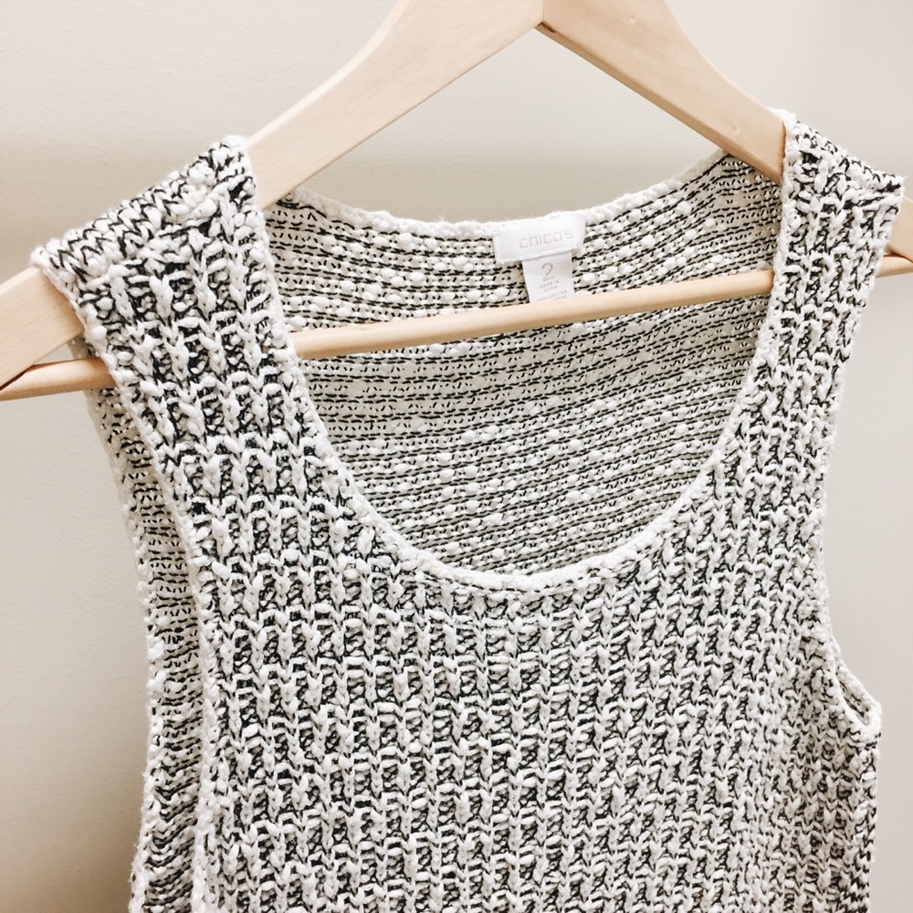 White and Black Chico’s Knitted Sleeveless Top